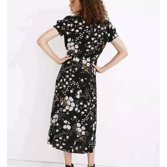 Madewell Puff-Sleeve Wrap-Front Midi Dress in Polka Daisies Size Large - Picture 2 of 12